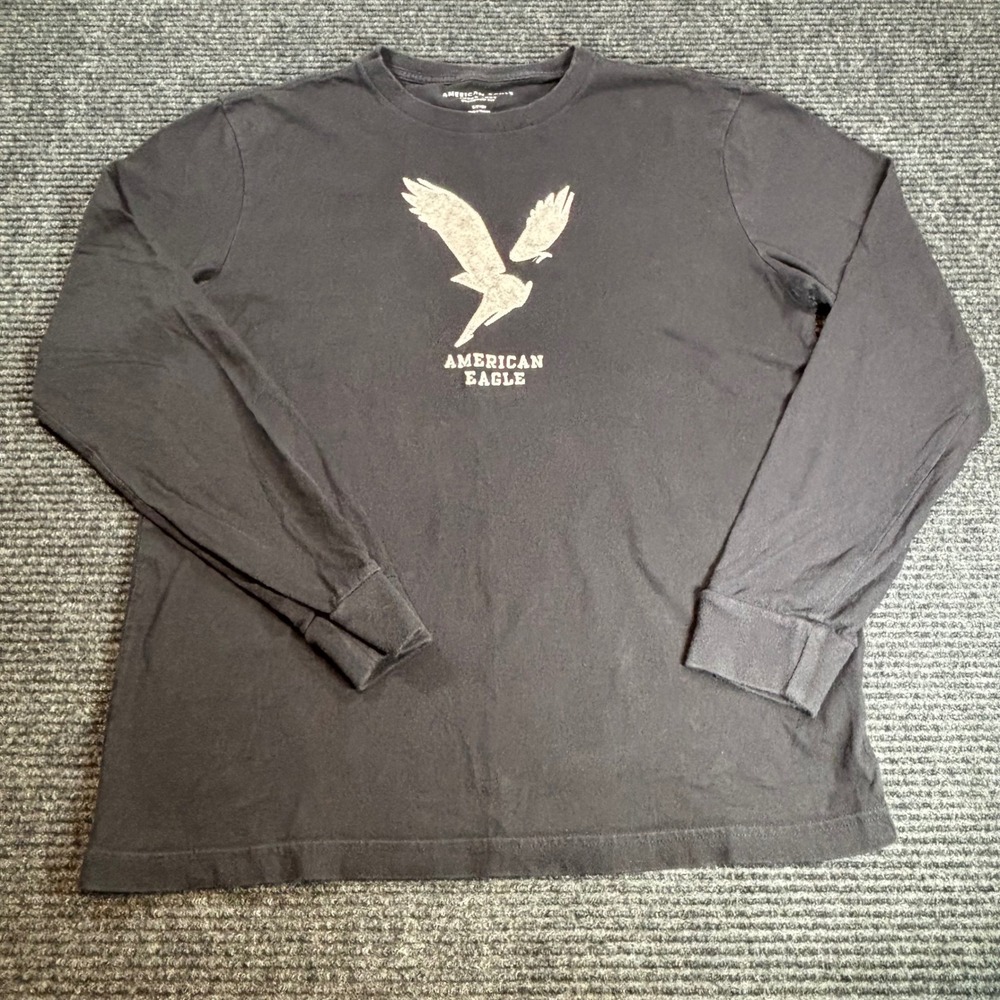 American Eagle‎ Mens Super Soft Graphic Long Sleeve T-Shirt Black Small Logo
